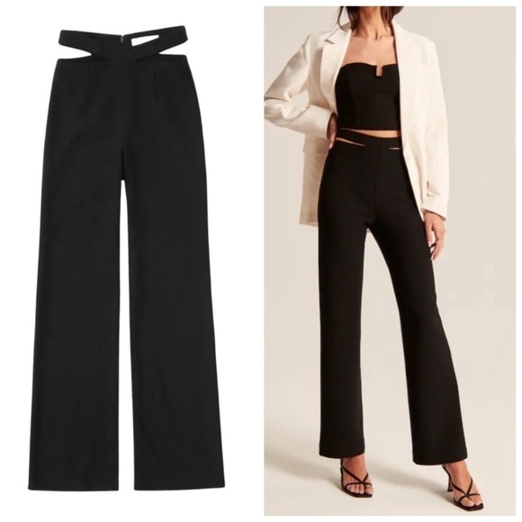 NEW Abercrombie & Fitch Elevated Strappy Waist Black Flare Women’s Pants Sz S - Picture 1 of 12